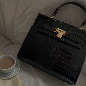 BLACK CROC HANDBAG