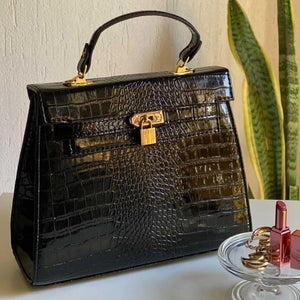 BLACK CROC HANDBAG