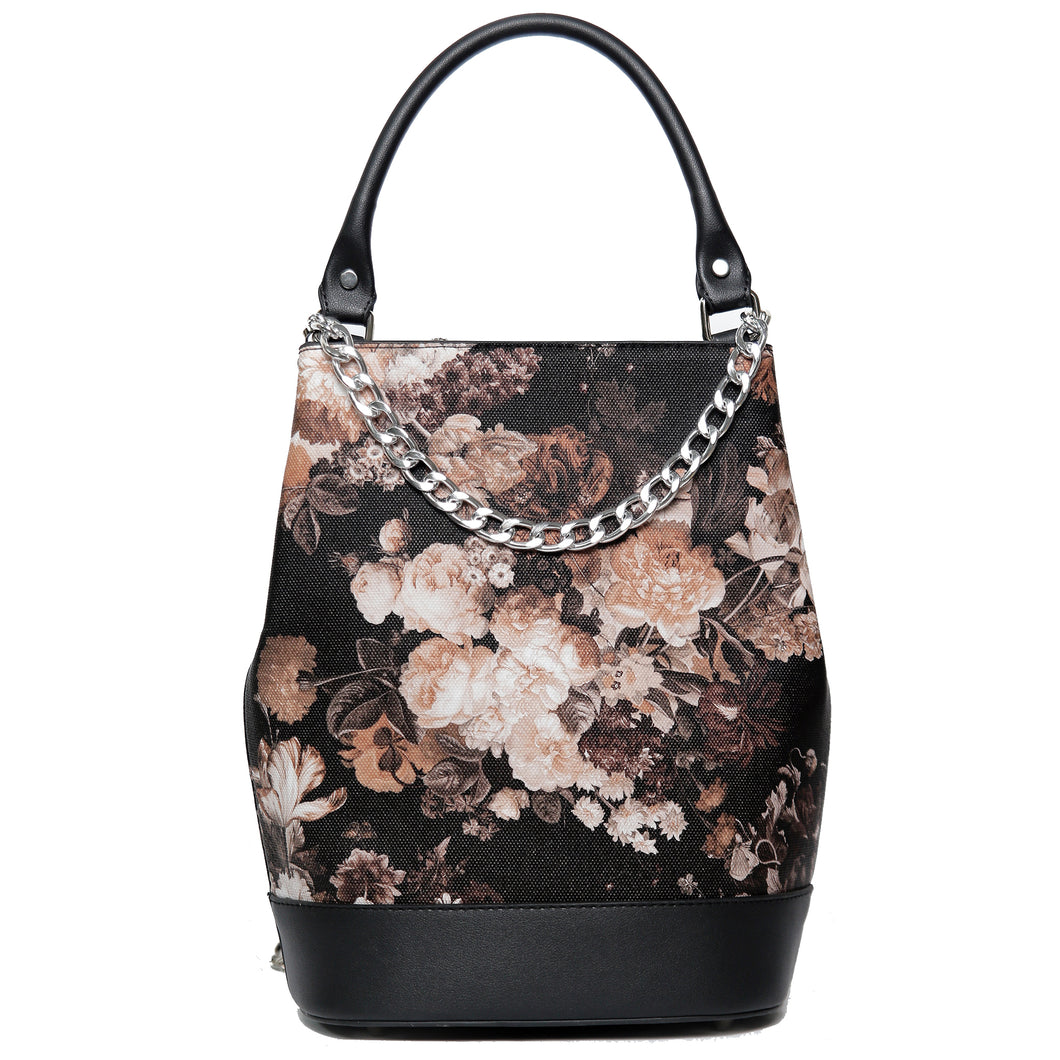 FLORAL BACKPACK WITH GOLDEN CHAIN