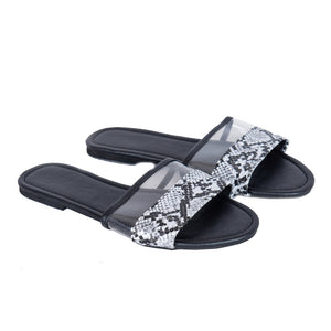 BLACK TRANSPARENT X LAZARD PATTERN SLIPPERS